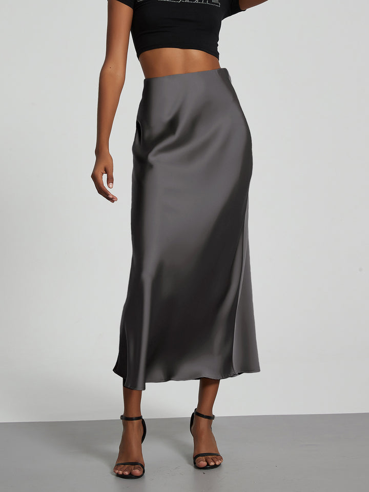 Damen Stilvolle Satin-Stretchrock mit hohem Bund und fließendem Schnitt Drune