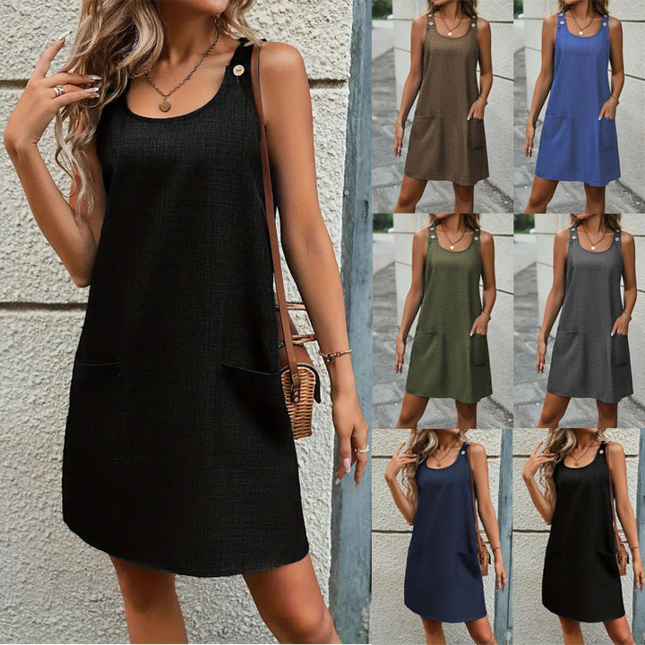 Damen lässiges Sommerkleid mit praktischen Seitentaschen und knielangem Schnitt Drune