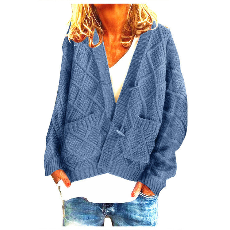 Damen Grobstrick-Cardigan mit lässigem V-Ausschnitt und praktischen Taschen Drune