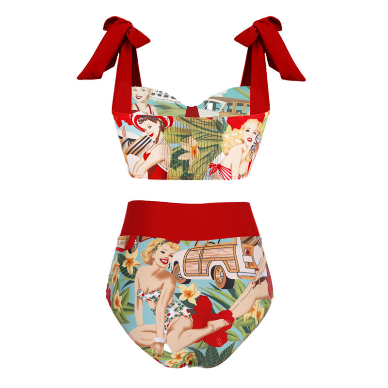 Damen Bikiniset mit hochtaillierten Shorts und verspieltem Wickelrock Drune