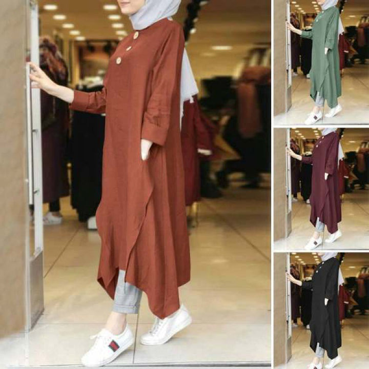 Damen Longshirt mit asymmetrischem Saum und Knopfdetail Drune