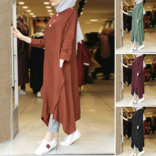 Damen Longshirt mit asymmetrischem Saum und Knopfdetail Drune