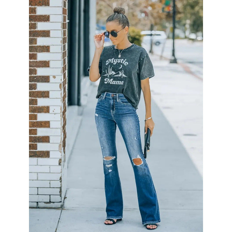 Damen Flared Jeans im Vintage-Style mit lässigem Destroyed-Effekt Drune