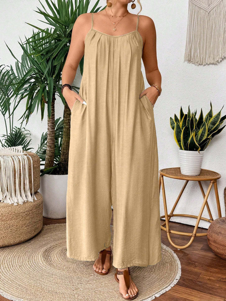 Damen luftiger Jumpsuit mit schmalen Spaghettiträgern und seitlichen Taschen Drune