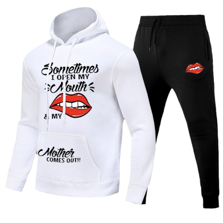 Damen Hoodie und Jogginghose Set mit kreativem Lippenmotiv Drune