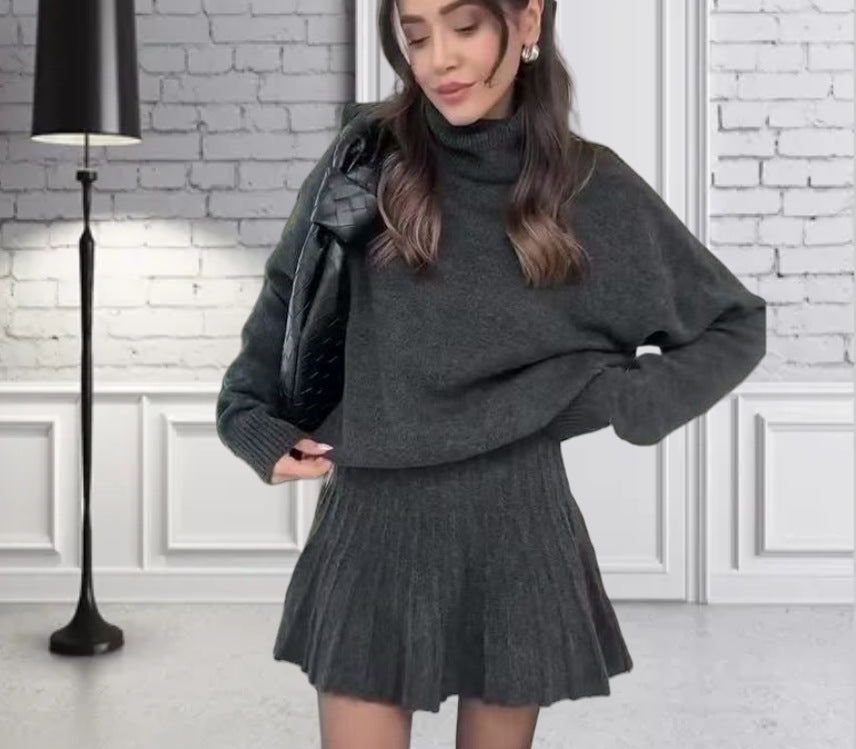 Damen Oversized Strickpullover mit hochwertiger Rippstruktur und passendem Minirock Drune
