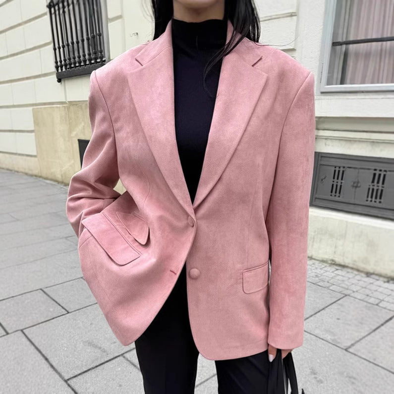Damen Eleganter Oversized Blazer aus feinem Wildlederimitat Drune