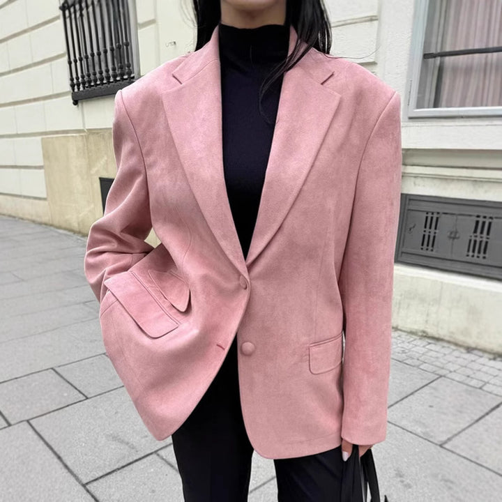 Damen Eleganter Oversized Blazer aus feinem Wildlederimitat Drune