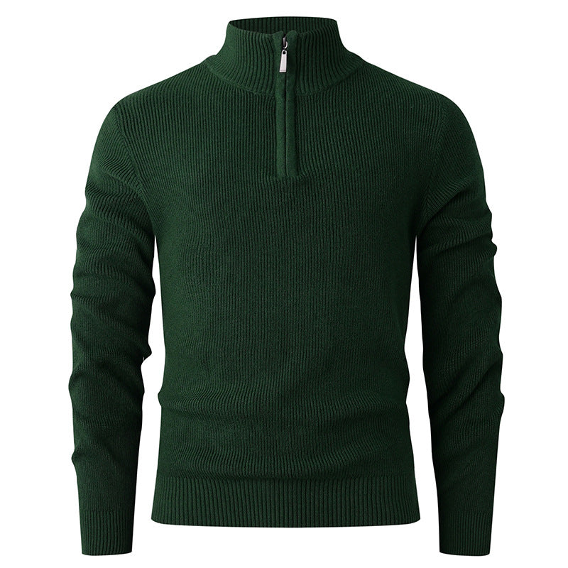 Herren nan Slim-Fit Halbzip-Strickpullover aus Merino-Baumwollmix mit verstärktem Stehkragen Drune