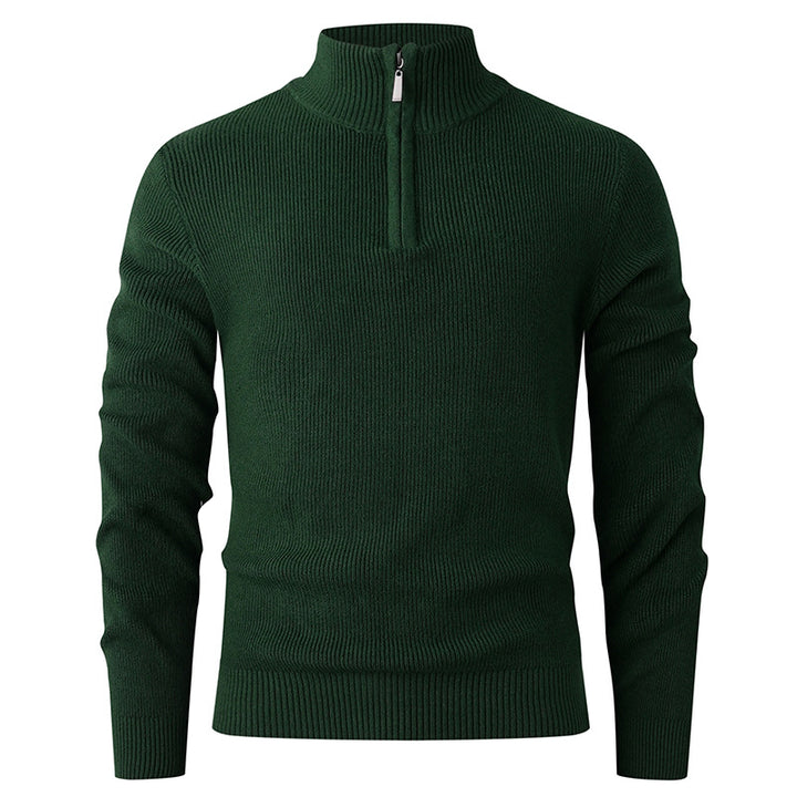 Herren nan Slim-Fit Halbzip-Strickpullover aus Merino-Baumwollmix mit verstärktem Stehkragen Drune