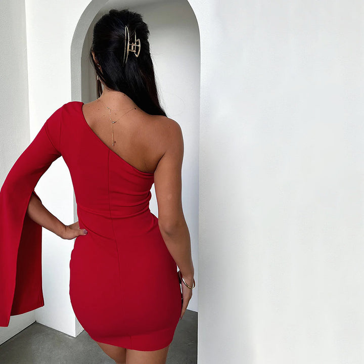 Damen asymmetrisches Minikleid mit weitem Arm Drune