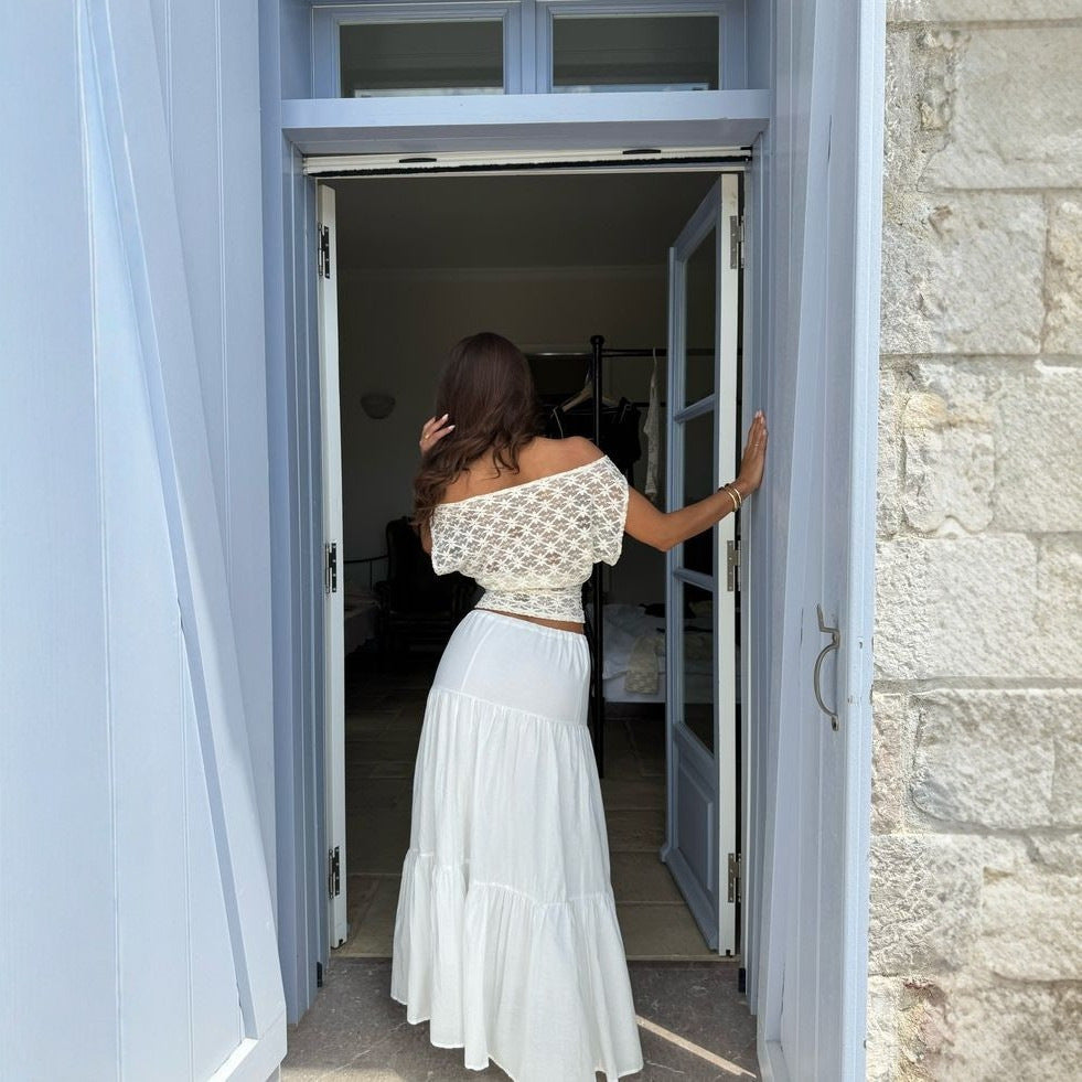 Damen Off-Shoulder Spitzenoberteil mit floralem Design Drune