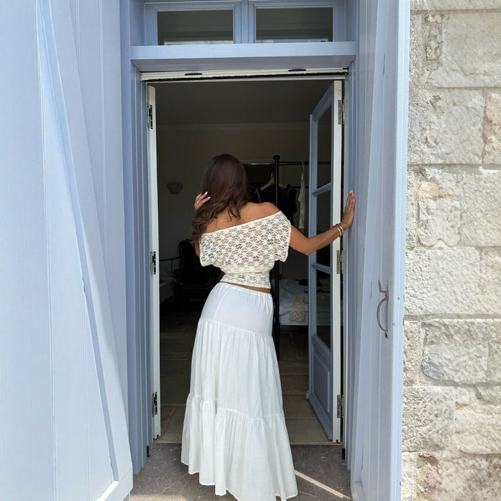 Damen Off-Shoulder Spitzenoberteil mit floralem Design Drune
