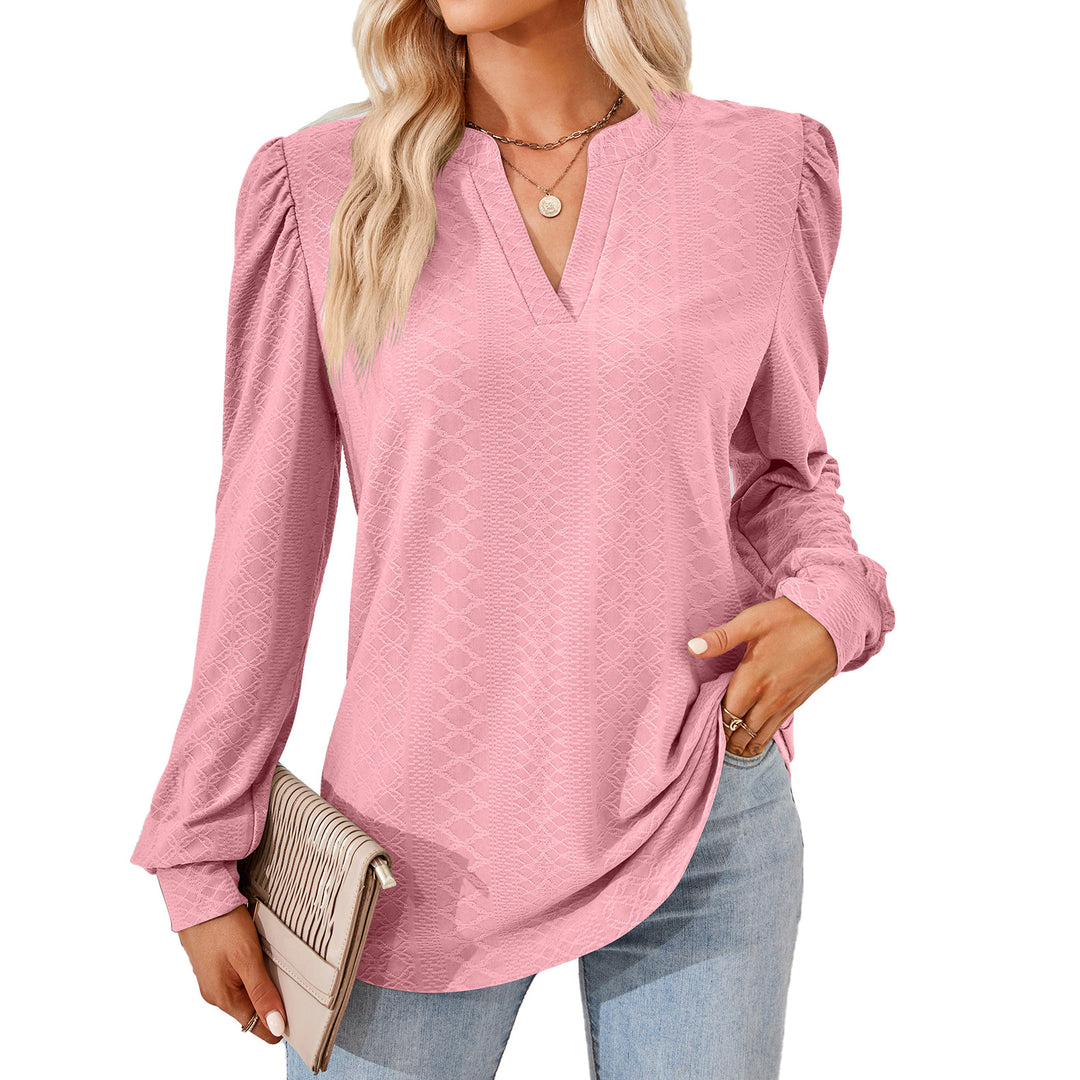 Damen Blusenshirt mit elegantem V-Ausschnitt und strukturiertem Muster Drune