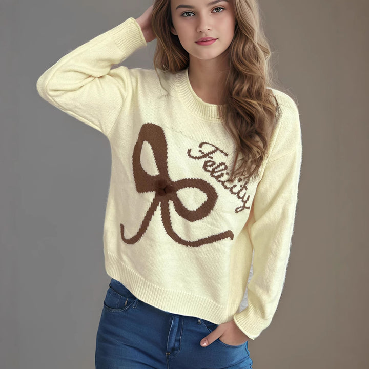 Damen lässiger Pullover mit verspieltem Schleifenmotiv und weichem Material Drune
