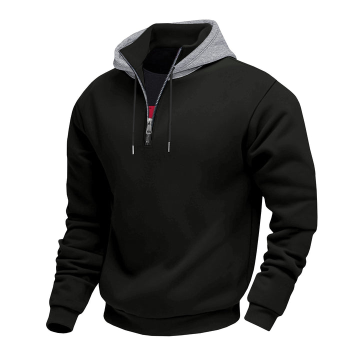 Herren Kapuzenpullover mit halbem Reißverschluss und kontrastierendem Innenfutter Drune