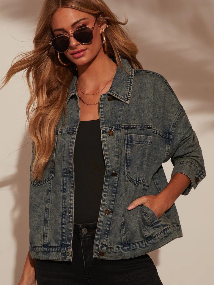 Damen Oversized Denim-Jacke im lässigen Schnitt mit praktischen Taschen Drune