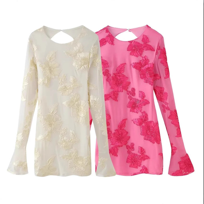 Damen Elegantes und florales Chiffonoberteil mit langen Ärmeln Drune
