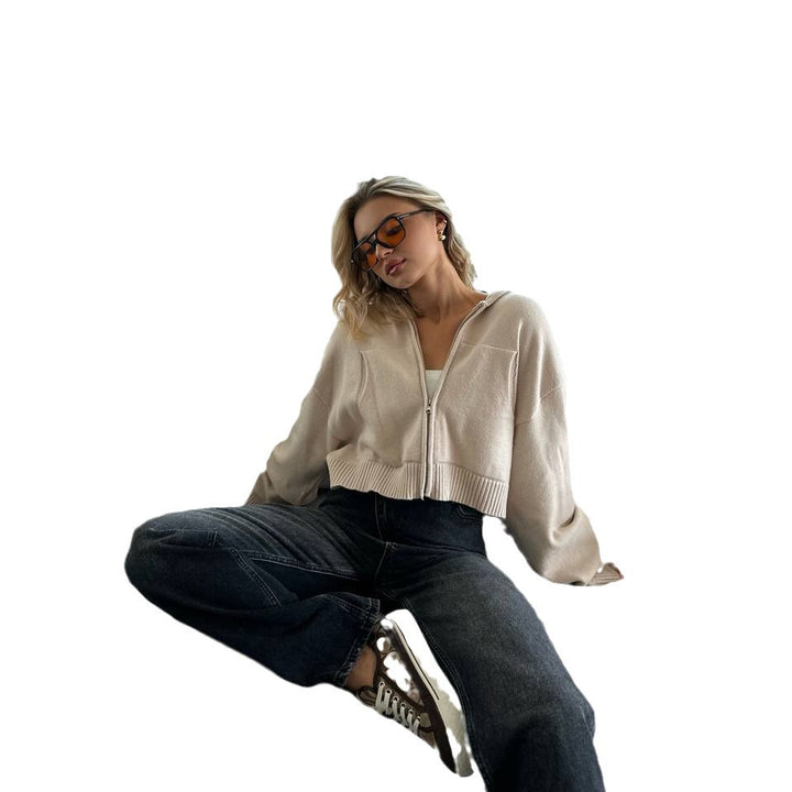 Damen cropped Strickjacke mit Reißverschluss und modernem Schnitt Drune