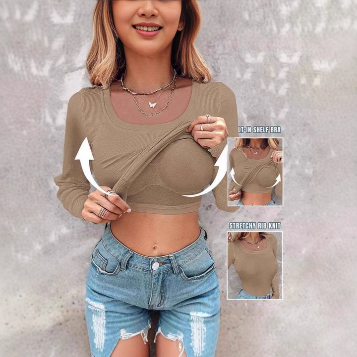 Damen cropped Langarmshirt mit integriertem Trägershirt Drune