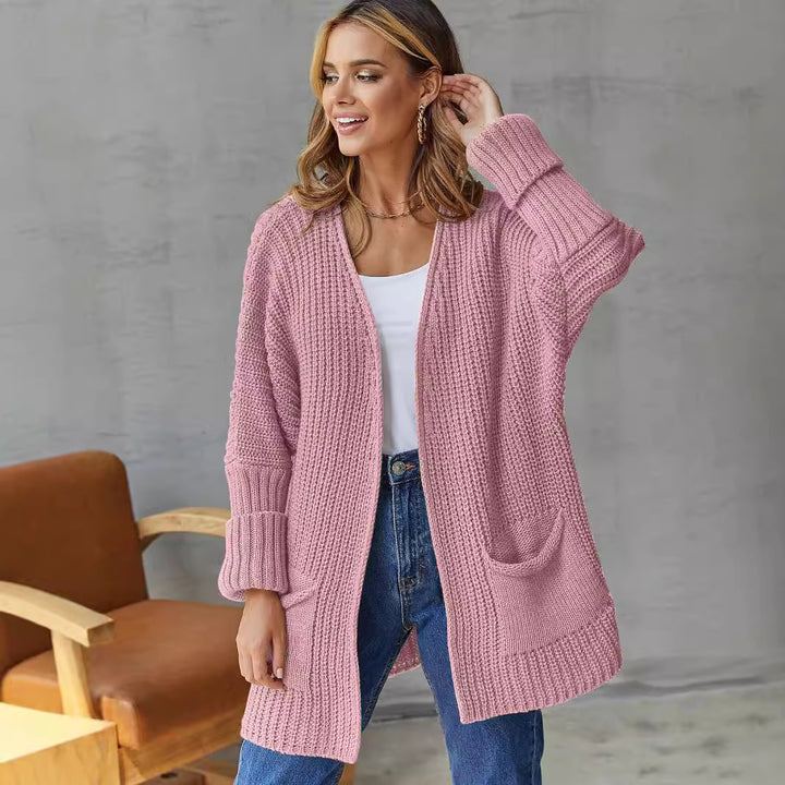 Damen Lange Strickjacke mit lockerer Passform und praktischen Taschen Drune