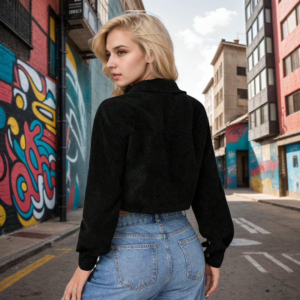Damen cropped Cordjacke mit modischen Details und praktischen Taschen Drune