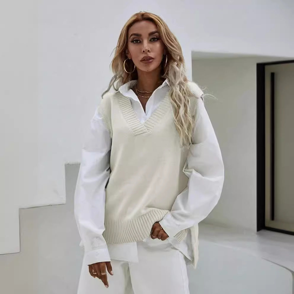 Damen Strickpullover mit V-Ausschnitt und lässigem Schnitt Drune
