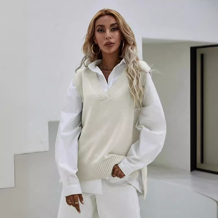 Damen Strickpullover mit V-Ausschnitt und lässigem Schnitt Drune