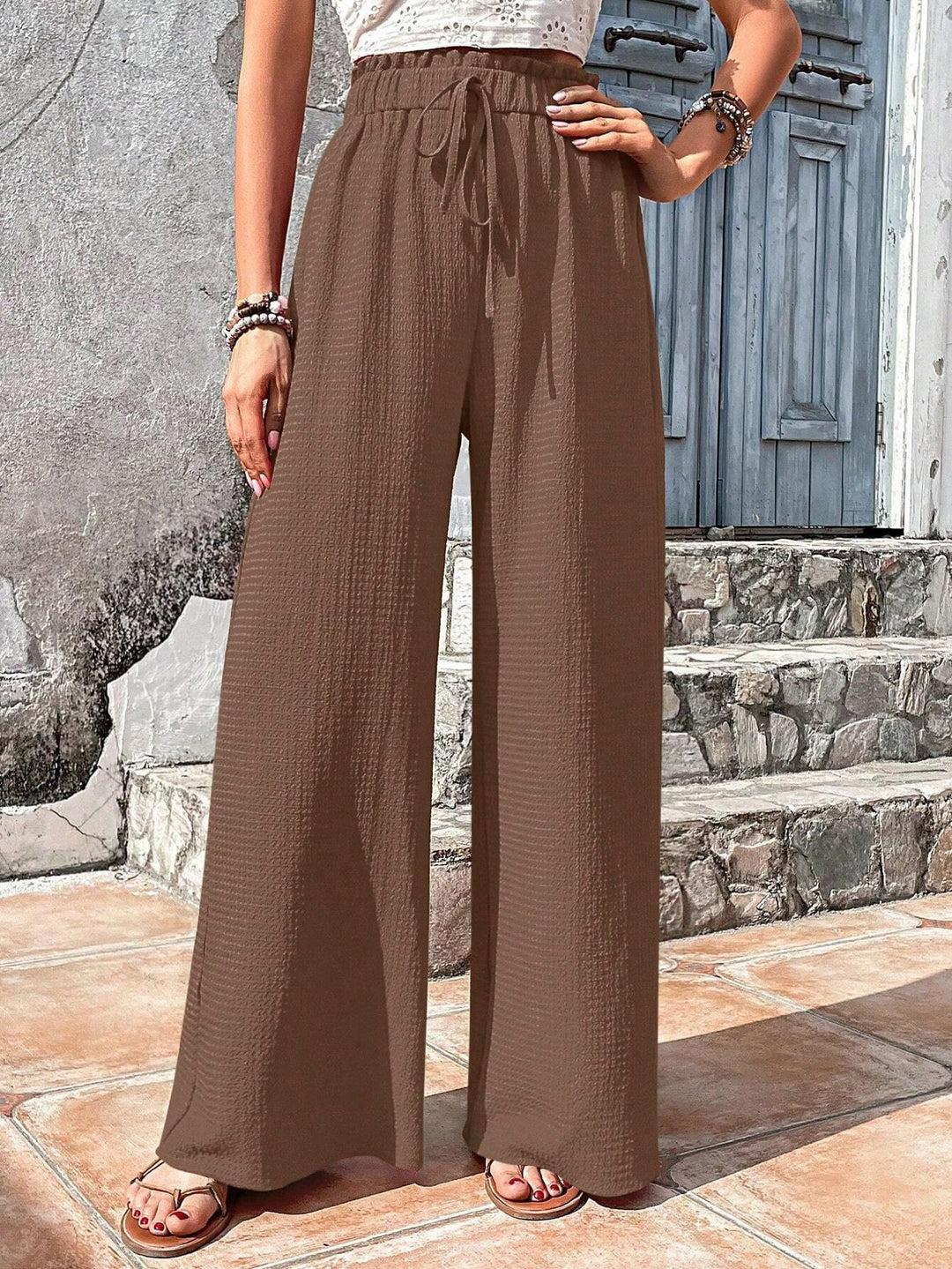 Damen Weite Sommerhose mit elastischem Bund und seitlichen Taschen Drune