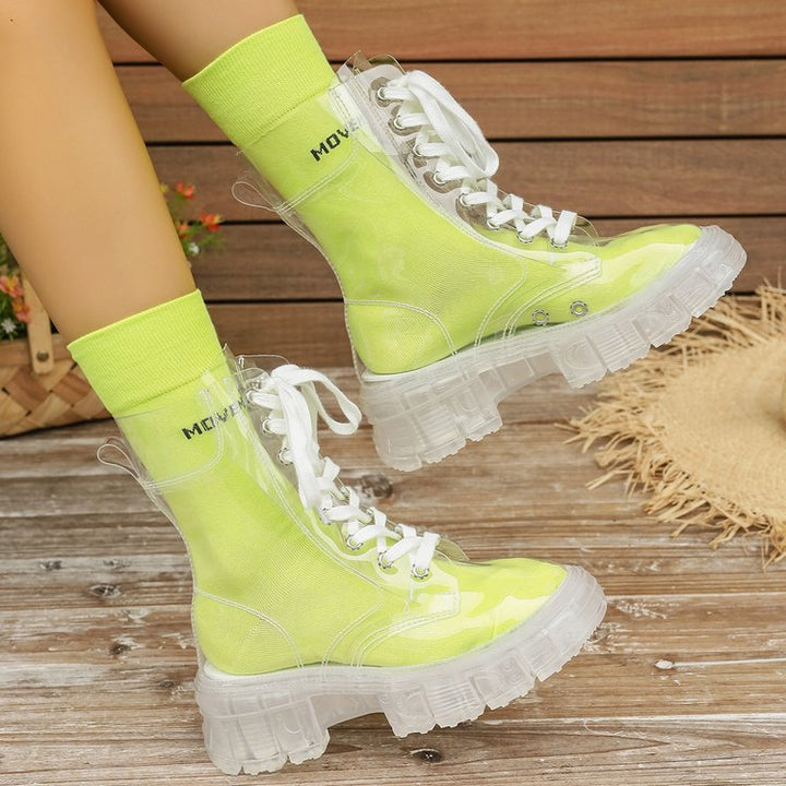 Damen Transparente Chunky Stiefel mit modischem Obermaterial und robustem Sohlenprofil Drune