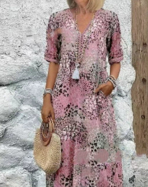 Damen lässiges Minikleid mit weitem Schnitt und V-Ausschnitt Drune