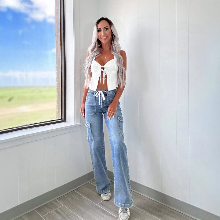 Damen Cargo-Jeans mit weitem Schnitt und elastischem Bund Drune