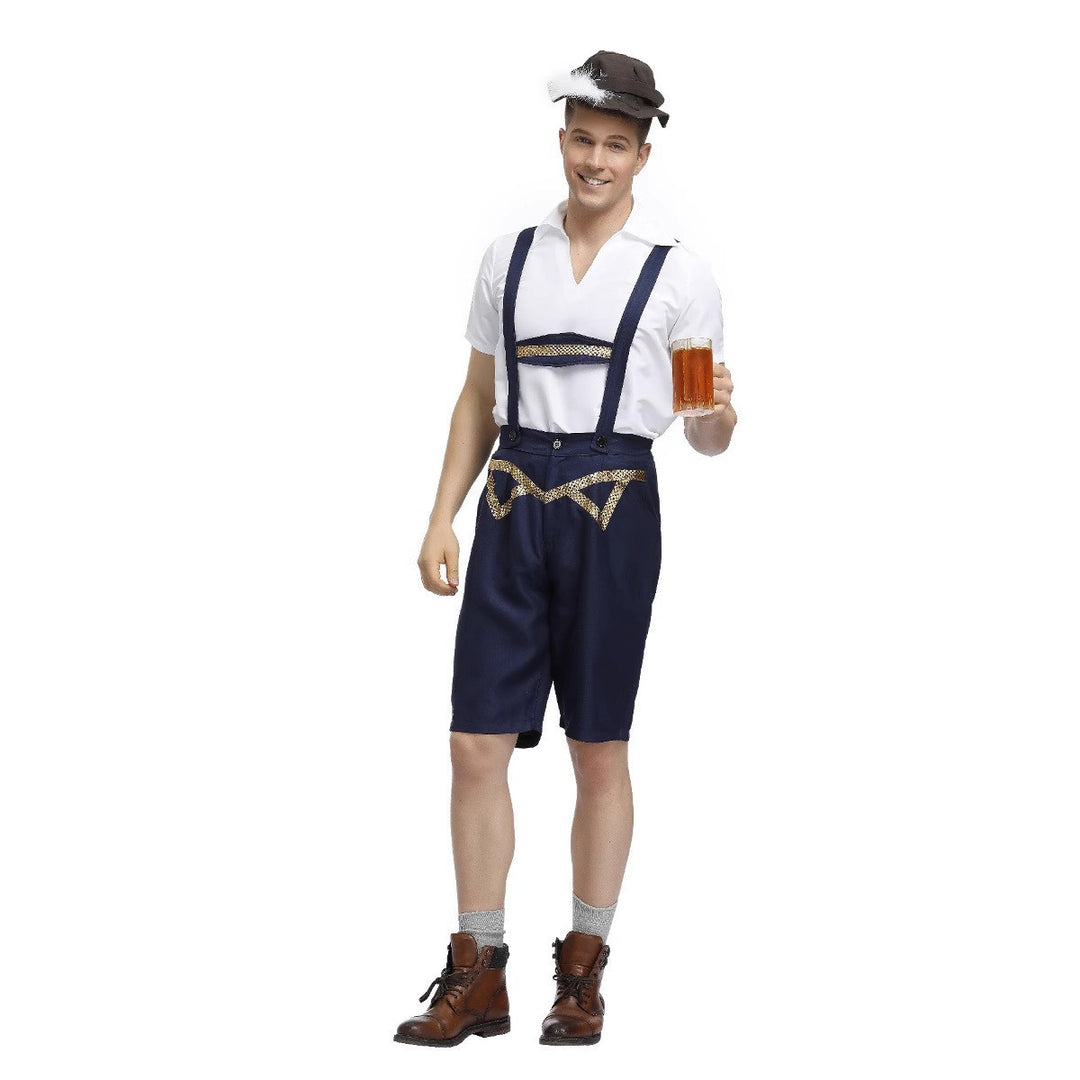 Herren nan traditionelle Oktoberfest Lederhose kurz mit verstellbaren Trägern und Zierstickerei Drune