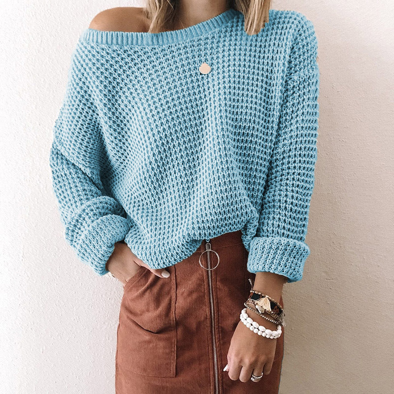 Damen lässiger Strickpullover mit weitem Schnitt und off-shoulder Design Drune