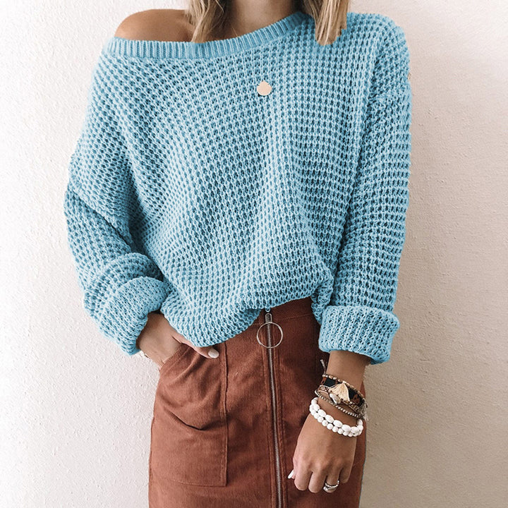 Damen lässiger Strickpullover mit weitem Schnitt und off-shoulder Design Drune