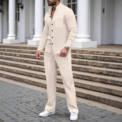 Herren nan lässiges Hemd-Hose Lounge-Set aus strukturiertem Baumwollmischgewebe Drune