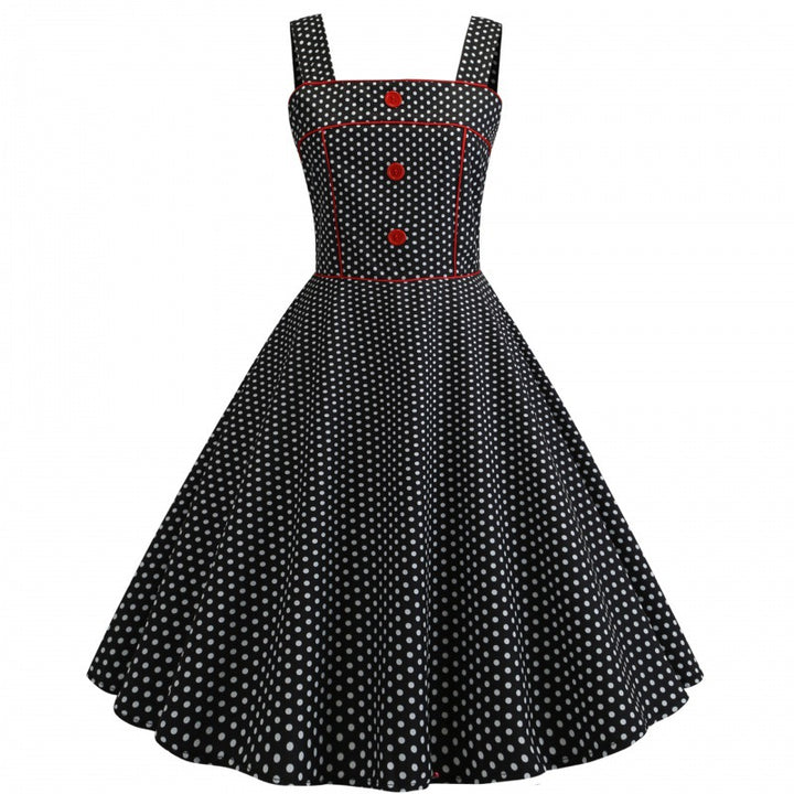 Damen Vintage Polka-Dots Swing Kleid Drune