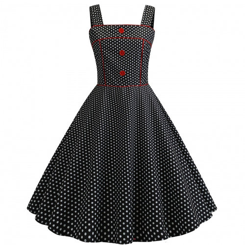 Damen Vintage Polka-Dots Swing Kleid Drune
