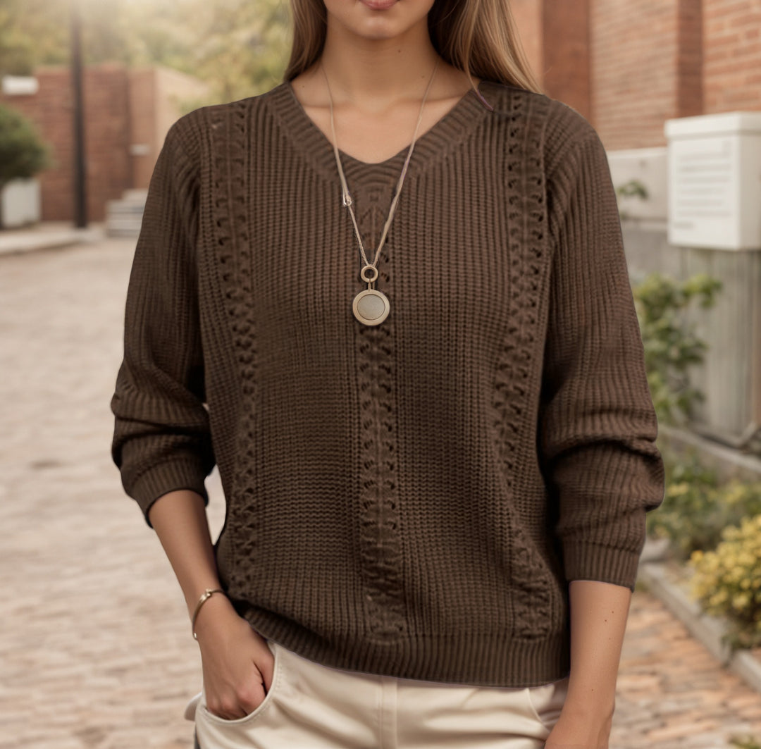 Damen Strickpullover mit V-Ausschnitt und strukturierter Verarbeitung Drune