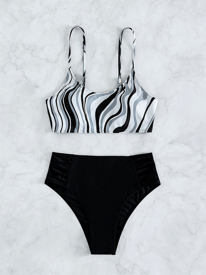 Damen Hoch geschnittener Bikini mit stilvollem Streifenmuster Drune