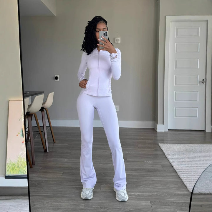 Damen Sportliches Freizeit-Loungewear-Set mit enganliegendem Langarmoberteil und hoher Taille Drune