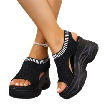 Damen Sneaker-Sandaletten mit atmungsaktivem Strickdesign und komfortablem Plateau Drune