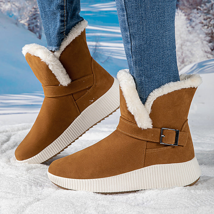 Damen gefütterte Winterstiefel mit modischer Schnallenapplikation und rutschfester Sohle Drune