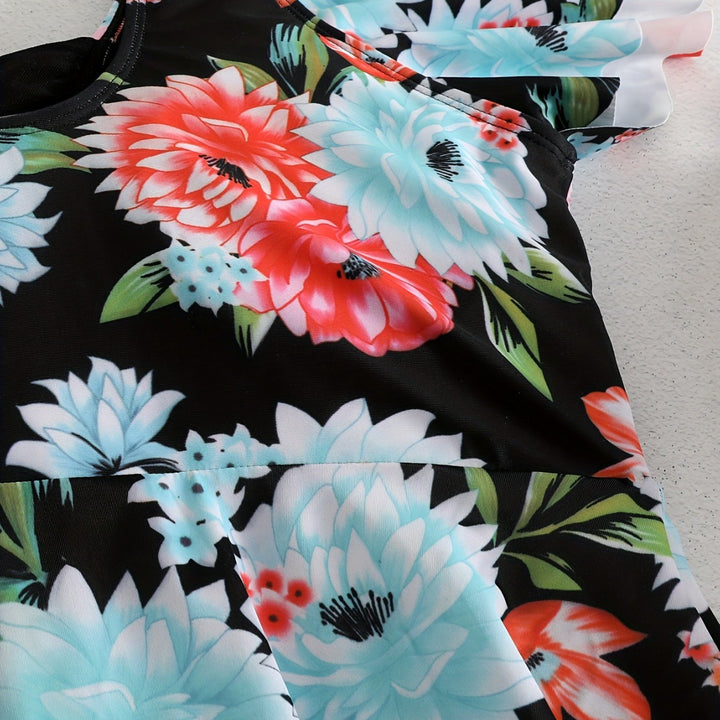 Damen Einteiler Badeanzug mit Rüschendetails und floralem Design Drune