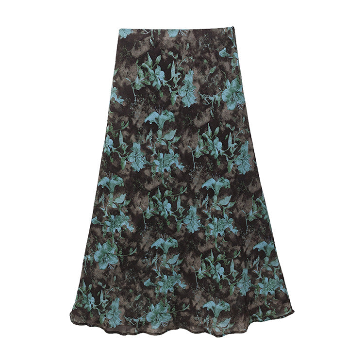 Damen nan fließender Maxirock mit A-Linie und feinem Vintage-Print Drune