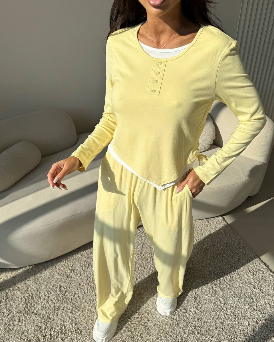 Damen Freizeitsuit mit bequemen Langarmoberteil und lockerer Hose Drune