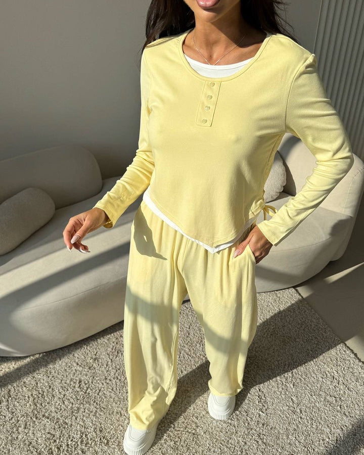 Damen Freizeitsuit mit bequemen Langarmoberteil und lockerer Hose Drune