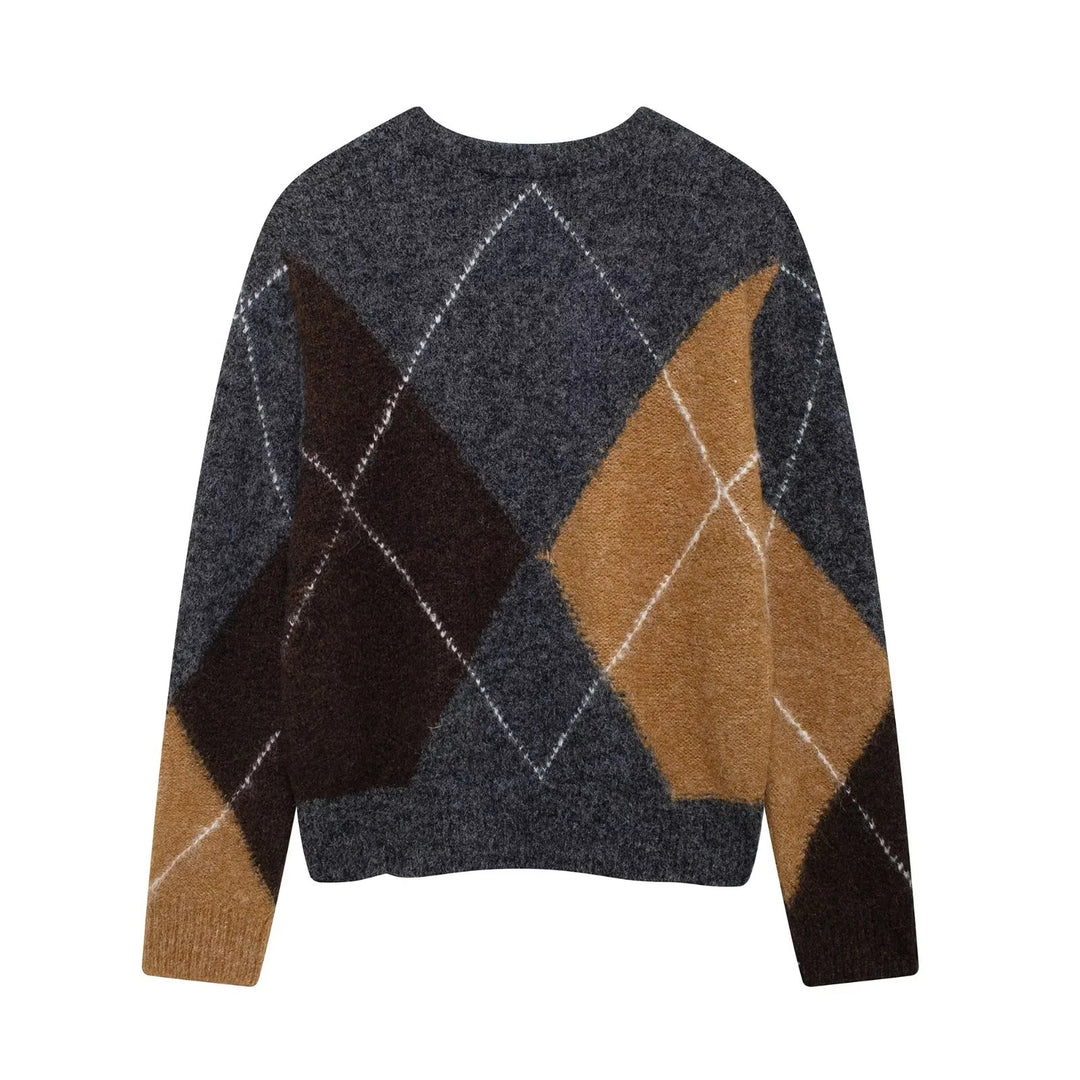 Damen Kuscheliger Pullover im modernen Rautenmuster Drune