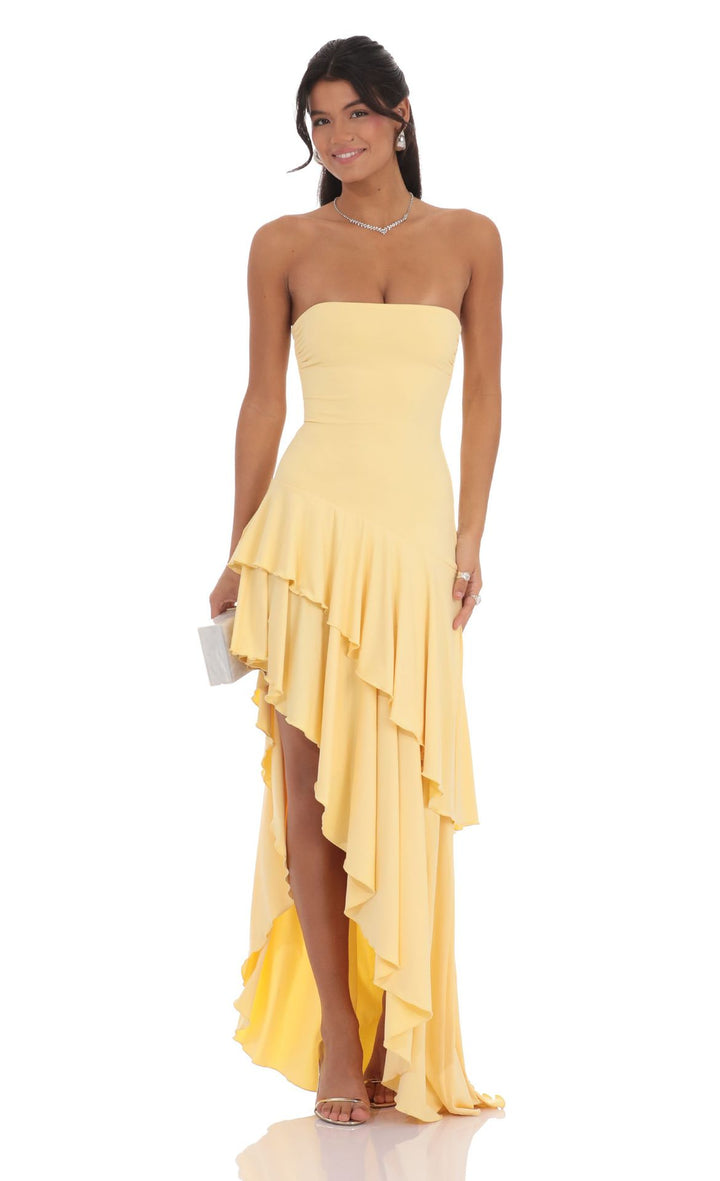 Damen asymmetrisches Abendkleid mit voluminösen Rüschendetails Drune
