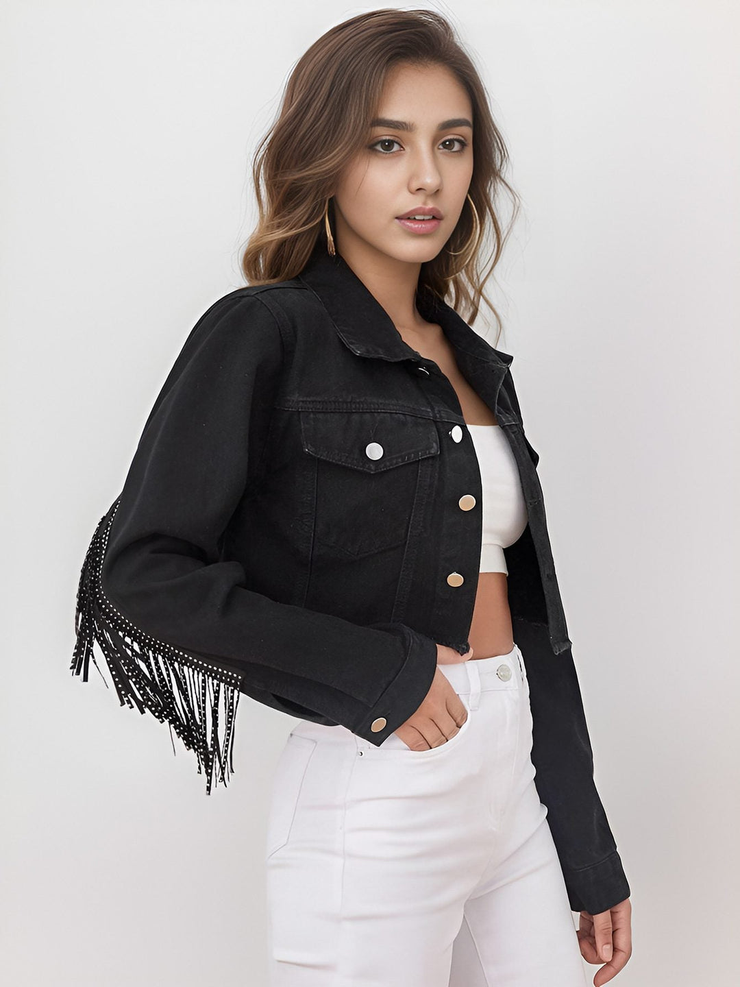 Drune | Fransen Denimjacke - Edgy Western Stil - Baumwollmischung - Freizeitaktivitäten